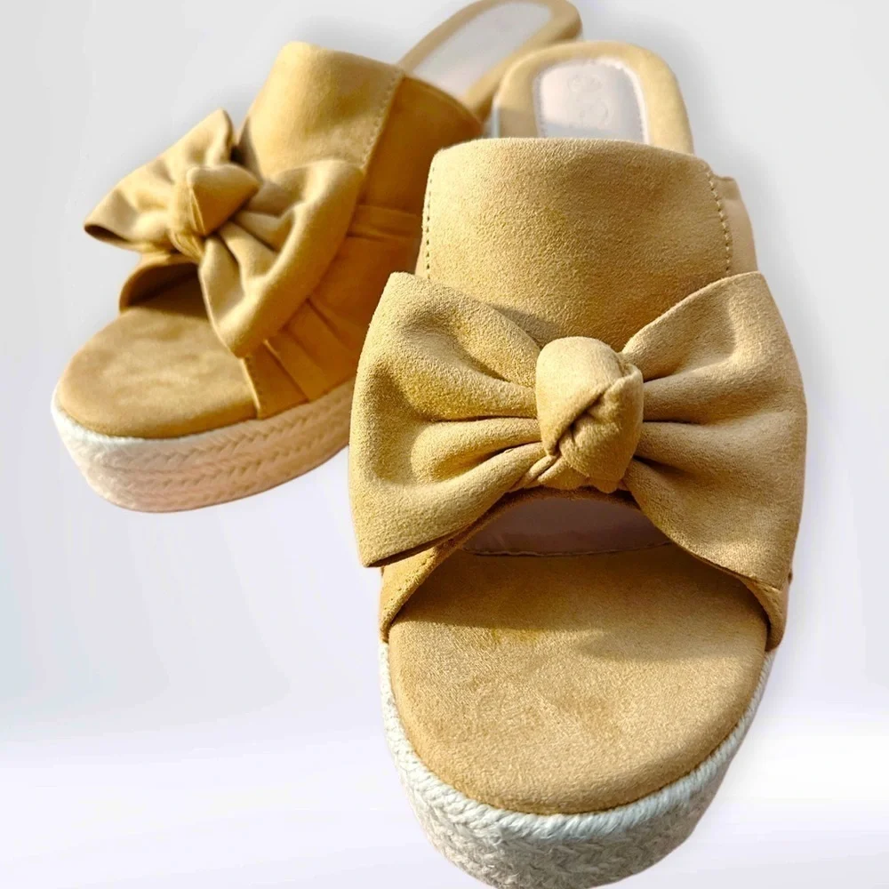 NEW PiePieBuy Women’s Wedge Espadrille Slip-On Suede Sandals Tan Size 8.5